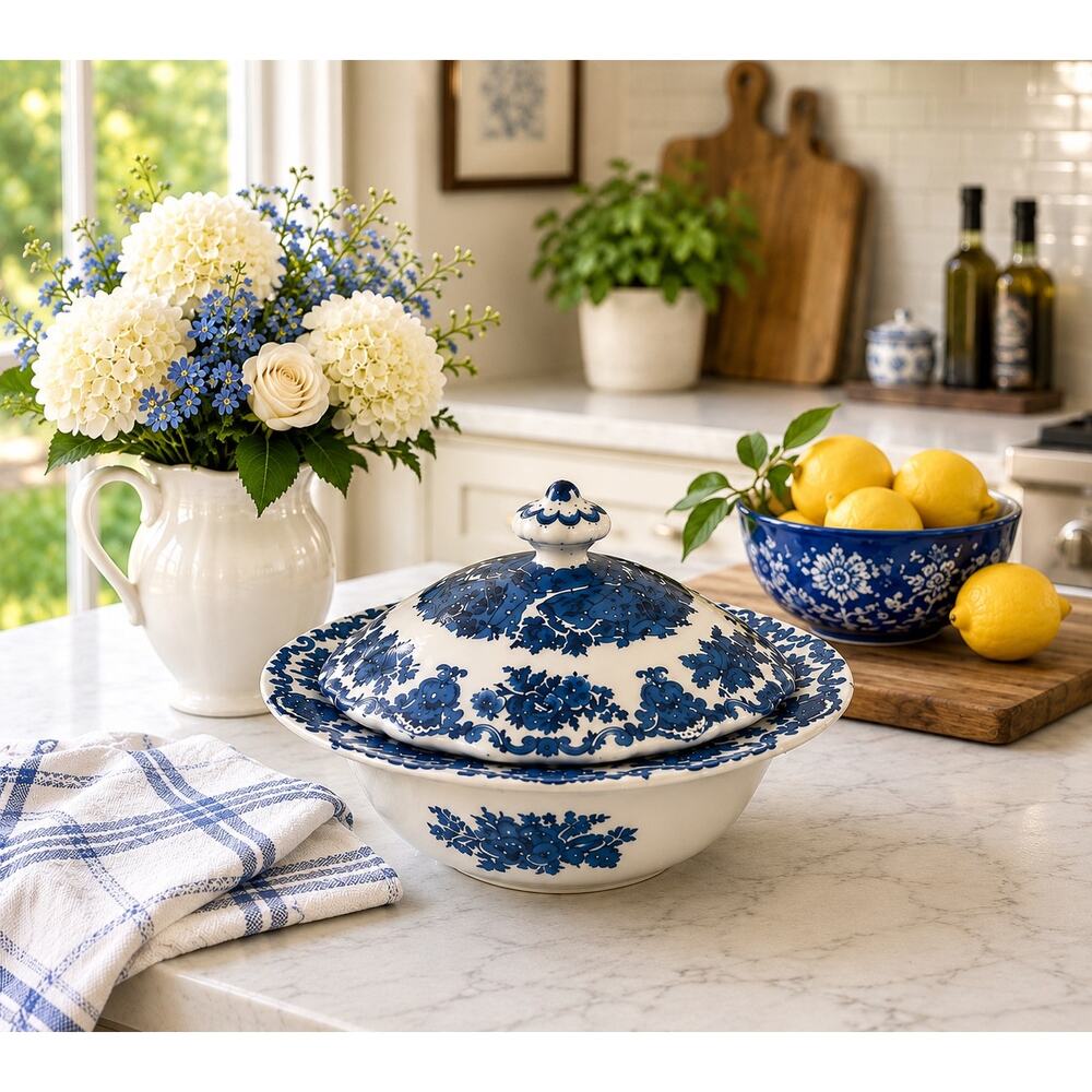 Vintage Enoch Wedgwood Royal Homes Britain Covered Vegetable Bowl Blue White - Picture 3 of 15
